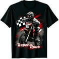 thumbnail image 1 of Black T-Shirt with Motocross Rider Graphic & Bold 'Rapers Rous' Design, 1 of 5