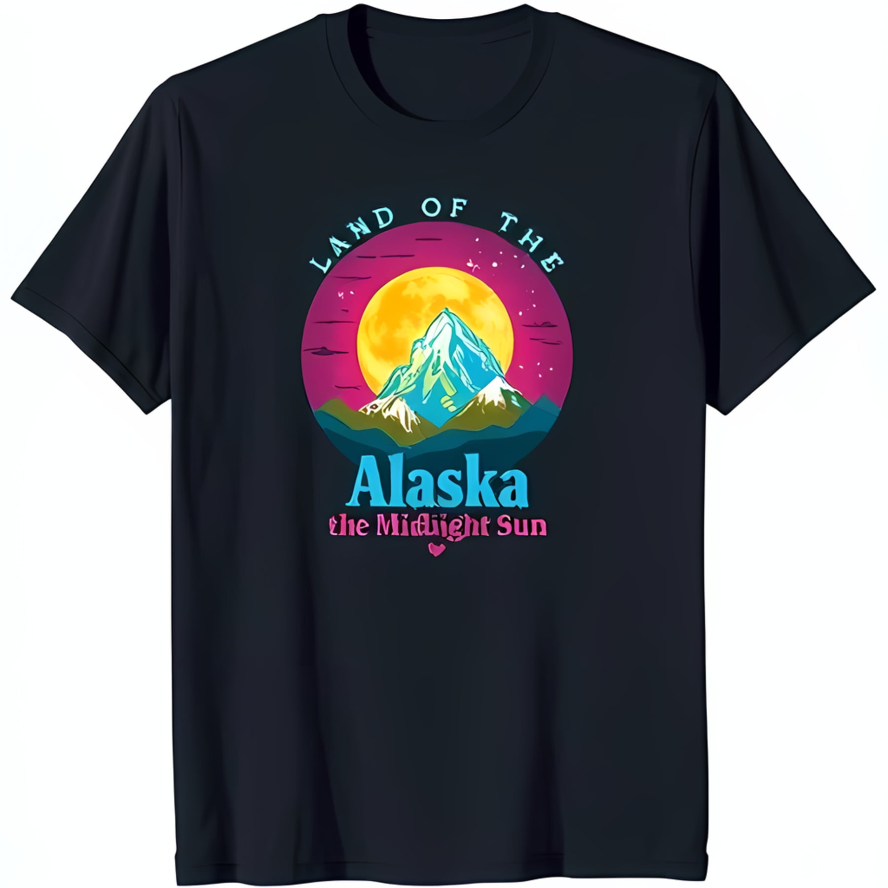 Black TShirt with Mountain Scene Graphic 'Land of the Alaska the