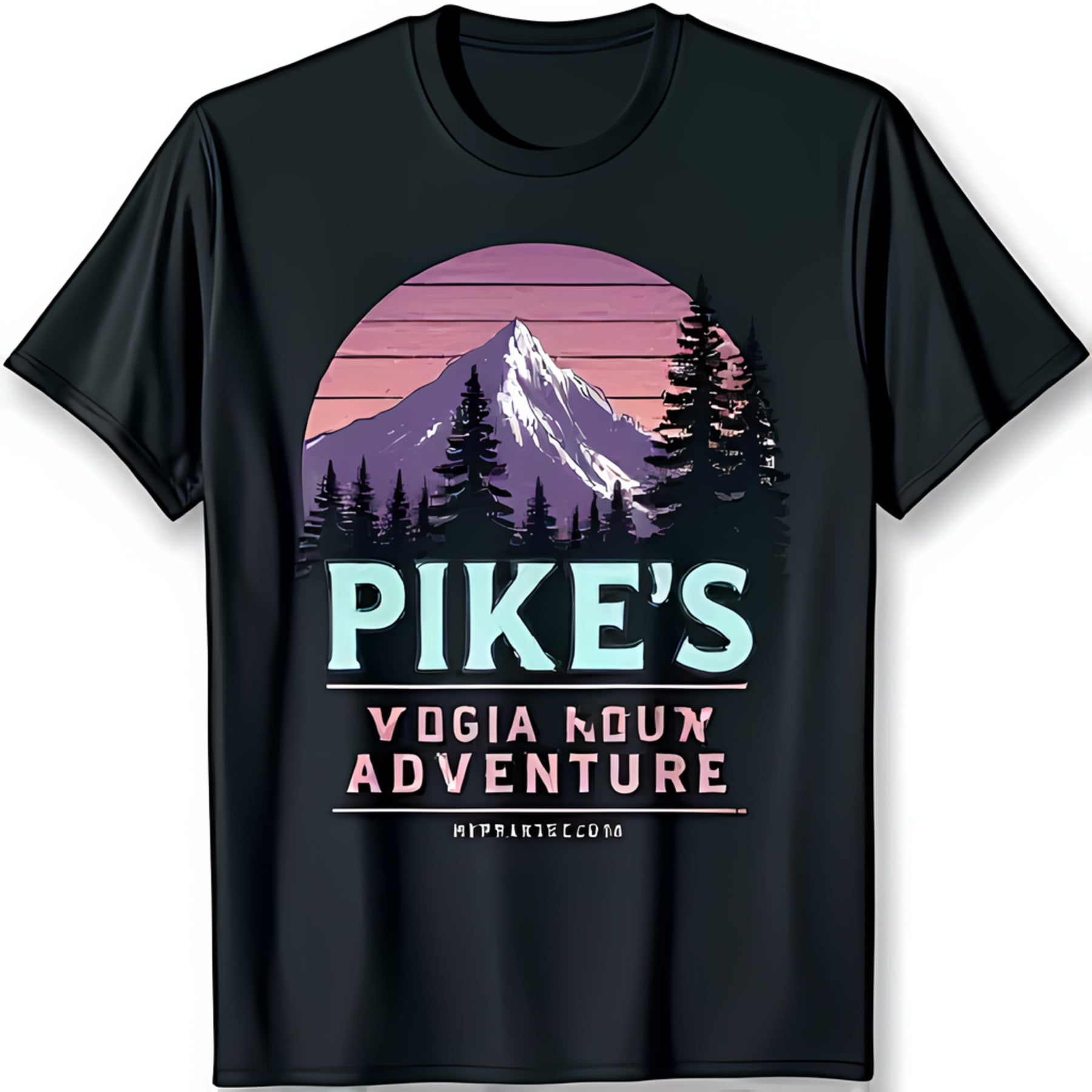 Black TShirt with Mountain Sunset Graphic 'Pike's Vogla Koun Adventure