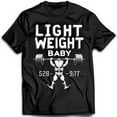 Black TShirt with Muscular Man Lifting Barbell Graphic LIGHT WEIGHT