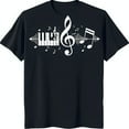 Black TShirt with Musical Graphic Design Treble Piano Keys & Notes