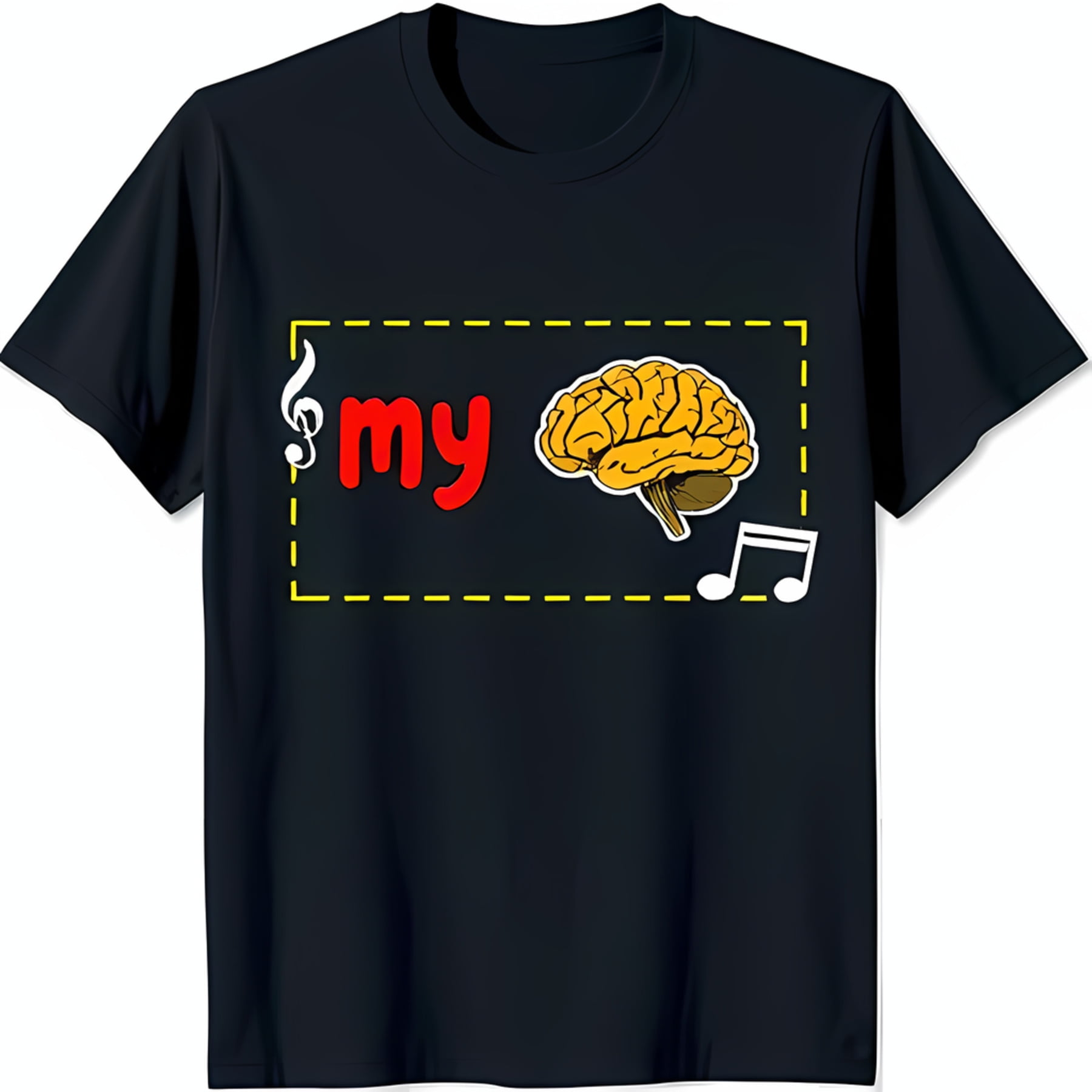 Black TShirt with 'My' in Red Yellow Brain Treble