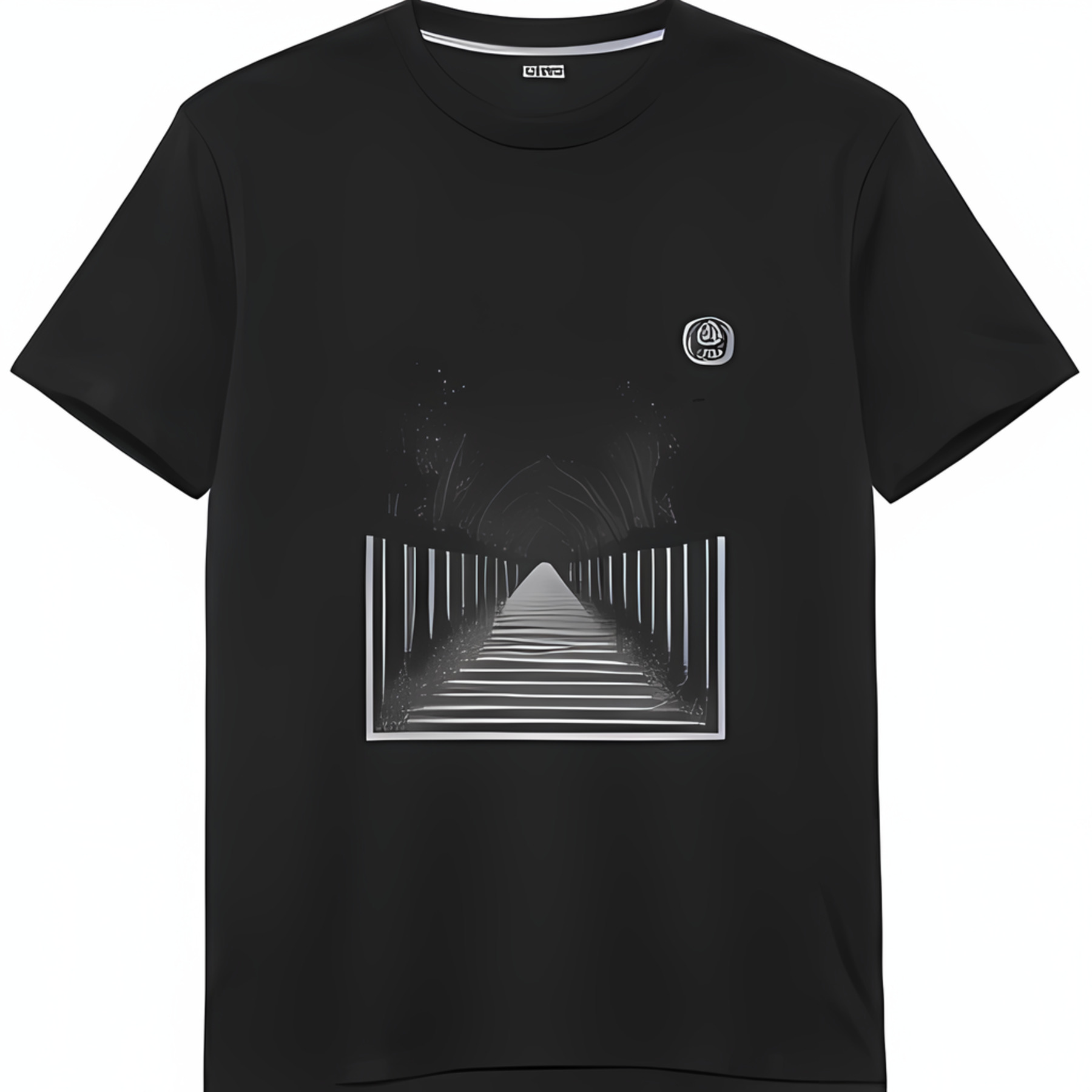 Black TShirt with Mysterious Pathway Graphic Print & Pillars Design