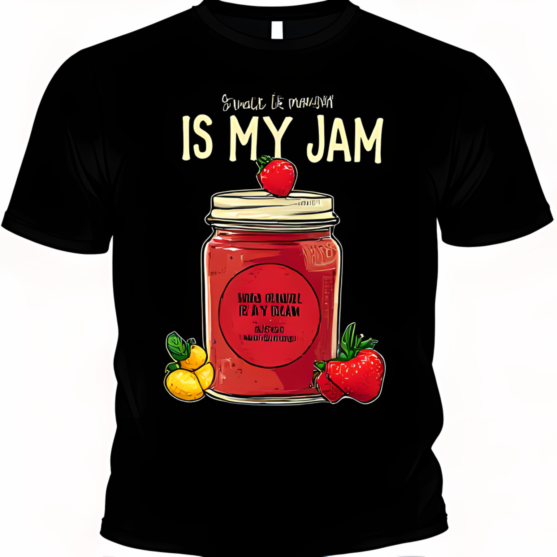 Black TShirt with NO SUGAR BUT It's MY JAM Graphic & Fruit Design