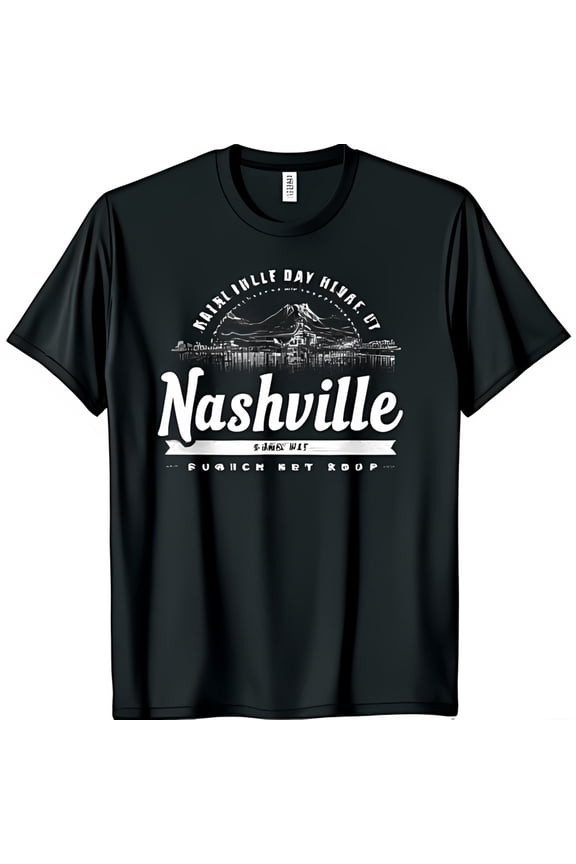 Black T-Shirt with Nashville Graphic Music City Design for Fiddle Day