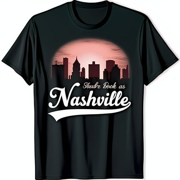 Black T-Shirt with Nashville & Sunset Graphic There s Book as Nashville Design