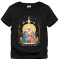 Black TShirt with Nativity Scene Design Family Star Manger & Trees