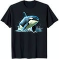 Black TShirt with Orca Jumping Graphic Ocean Splash Design