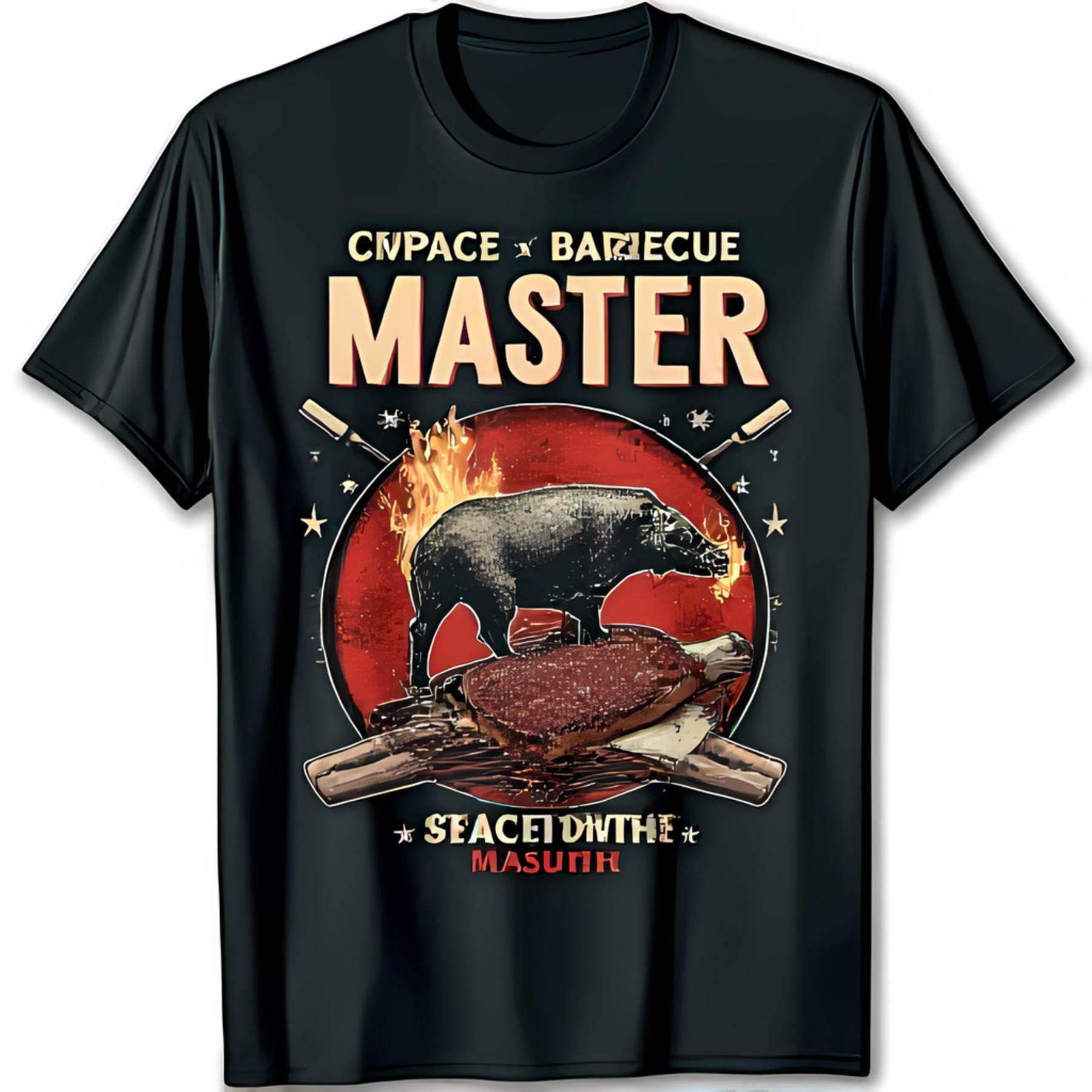 Black T Shirt with Pig on Graphic Camplace Barbecue Master Design for Lovers Walmart