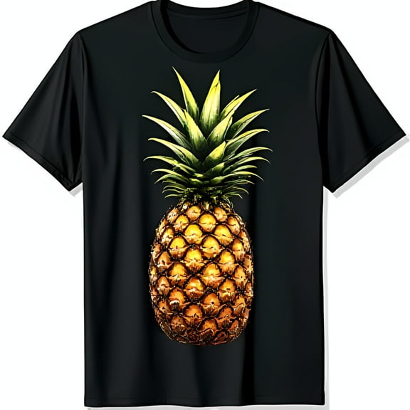 Black T-Shirt with Pineapple Motif Casual & Playful Design