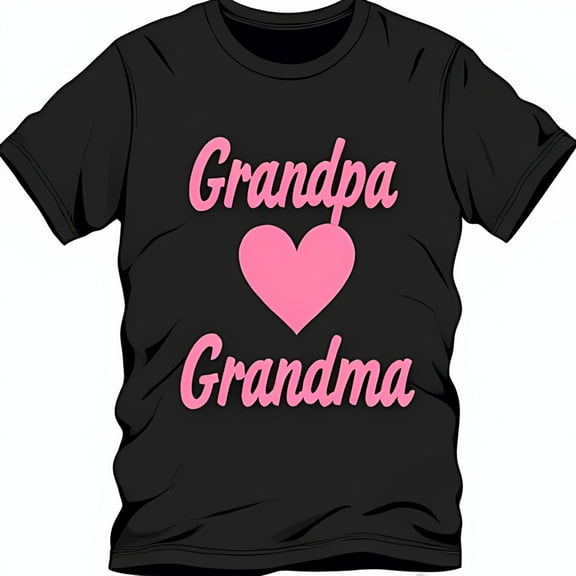 Black T-Shirt with Pink Cursive Grandpa & Grandma Design and Heart