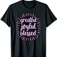 thumbnail image 1 of Black T-Shirt with Pink Graphic Circle Design 'Grateful Joyful Blessed' Print Soft & Comfortable Everyday Wear, 1 of 5