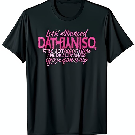 Black T-Shirt with Pink Graphic: 'Lot's Ellinced Dathaniso' Design Unique & Trendy