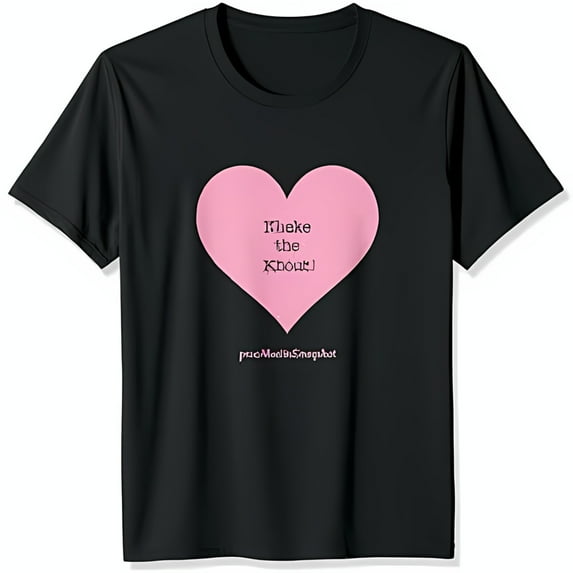 Black T-Shirt with Pink Heart Graphic ' the Khourt' Cursive Design