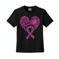 thumbnail image 1 of Black T-Shirt with Pink Heart & Ribbon Graphic Support, 1 of 5
