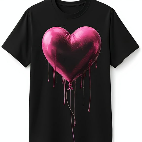 Black T-Shirt with Pink Heart Shaped Graphic & Dripping Design