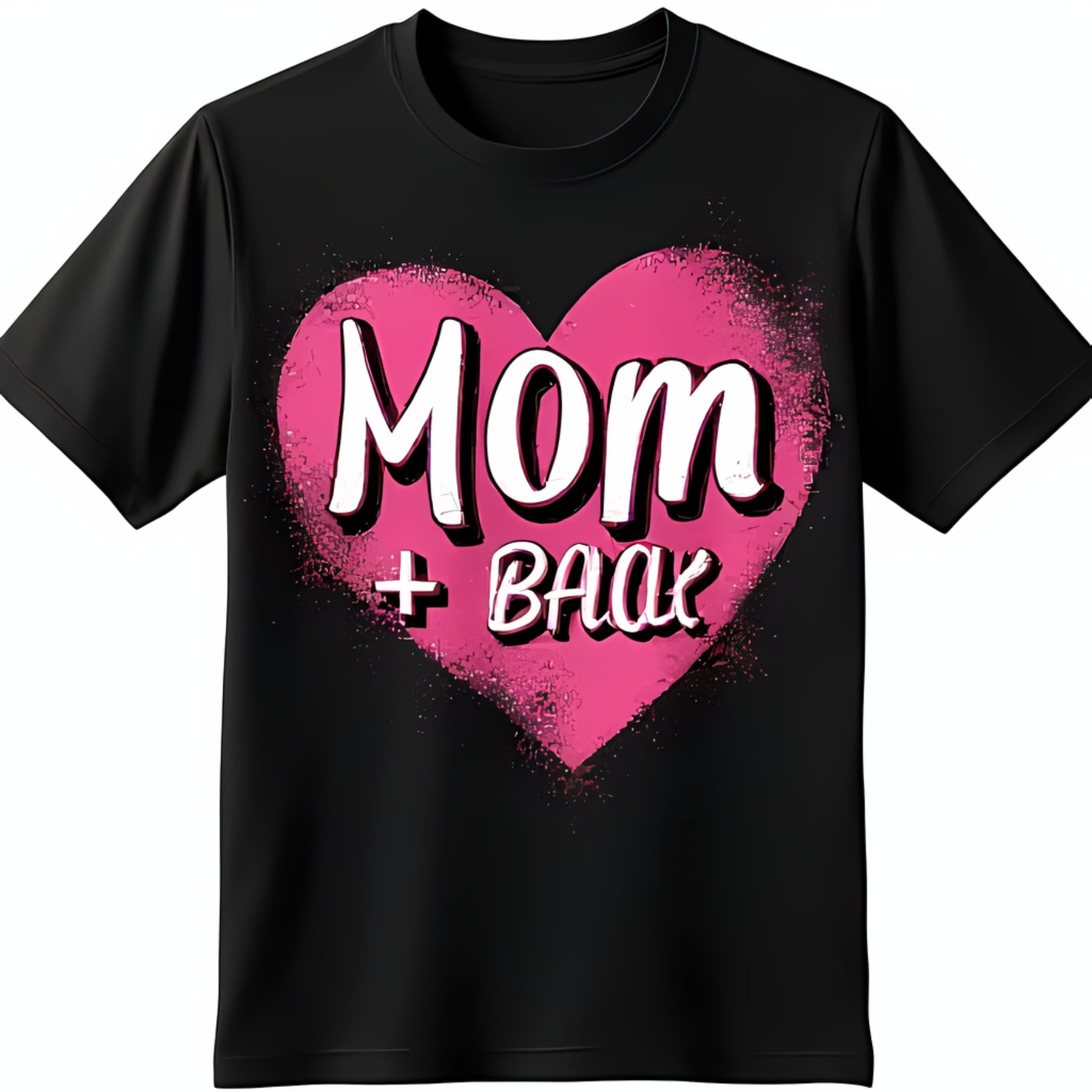 Black TShirt with Pink Heart and Bold MOM Design