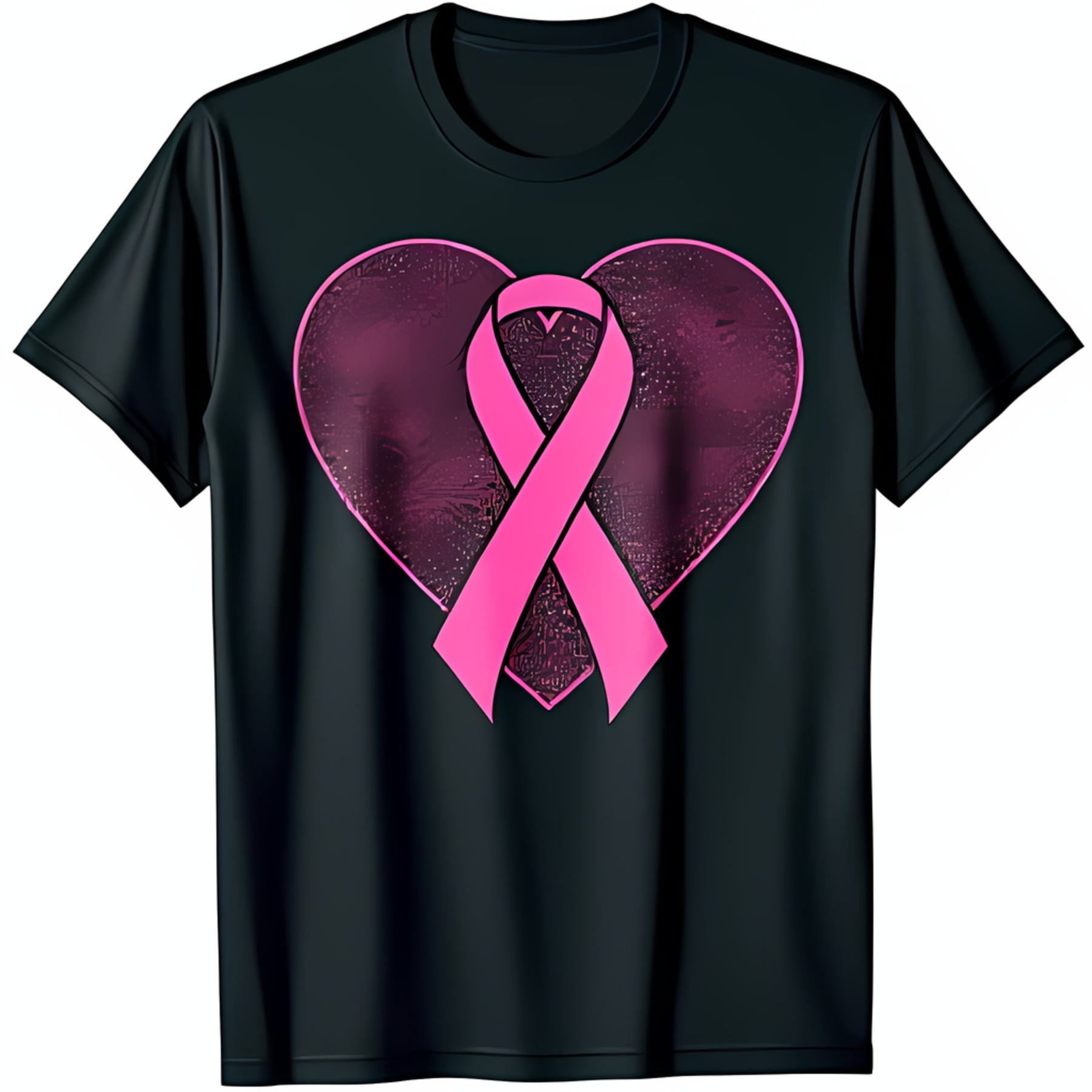 Black TShirt with Pink Ribbon Bow and Heart Design for