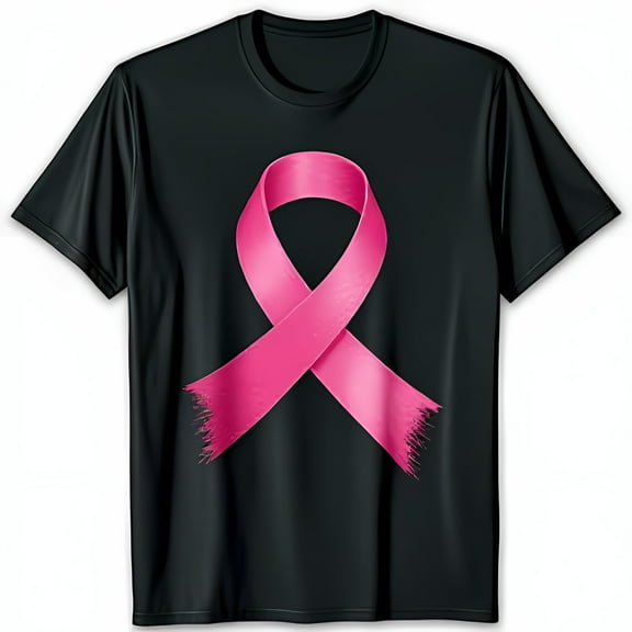 Black T-Shirt with Pink Ribbon Design