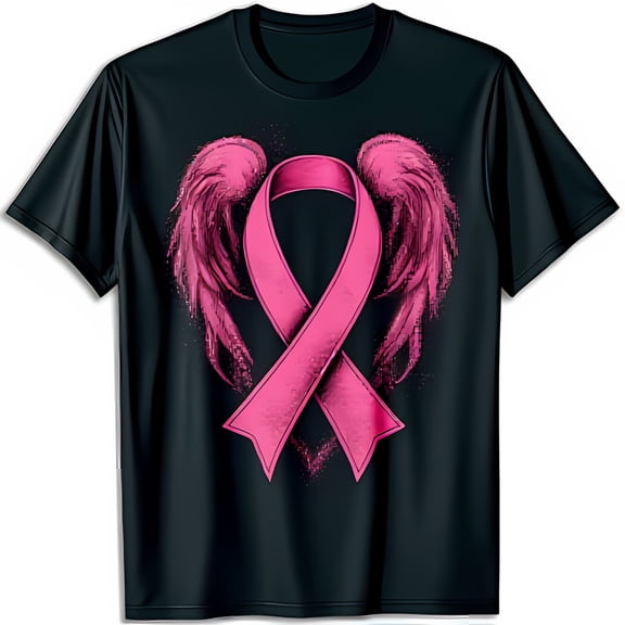 Black T-Shirt with Pink Ribbon & Graphic Awareness Support