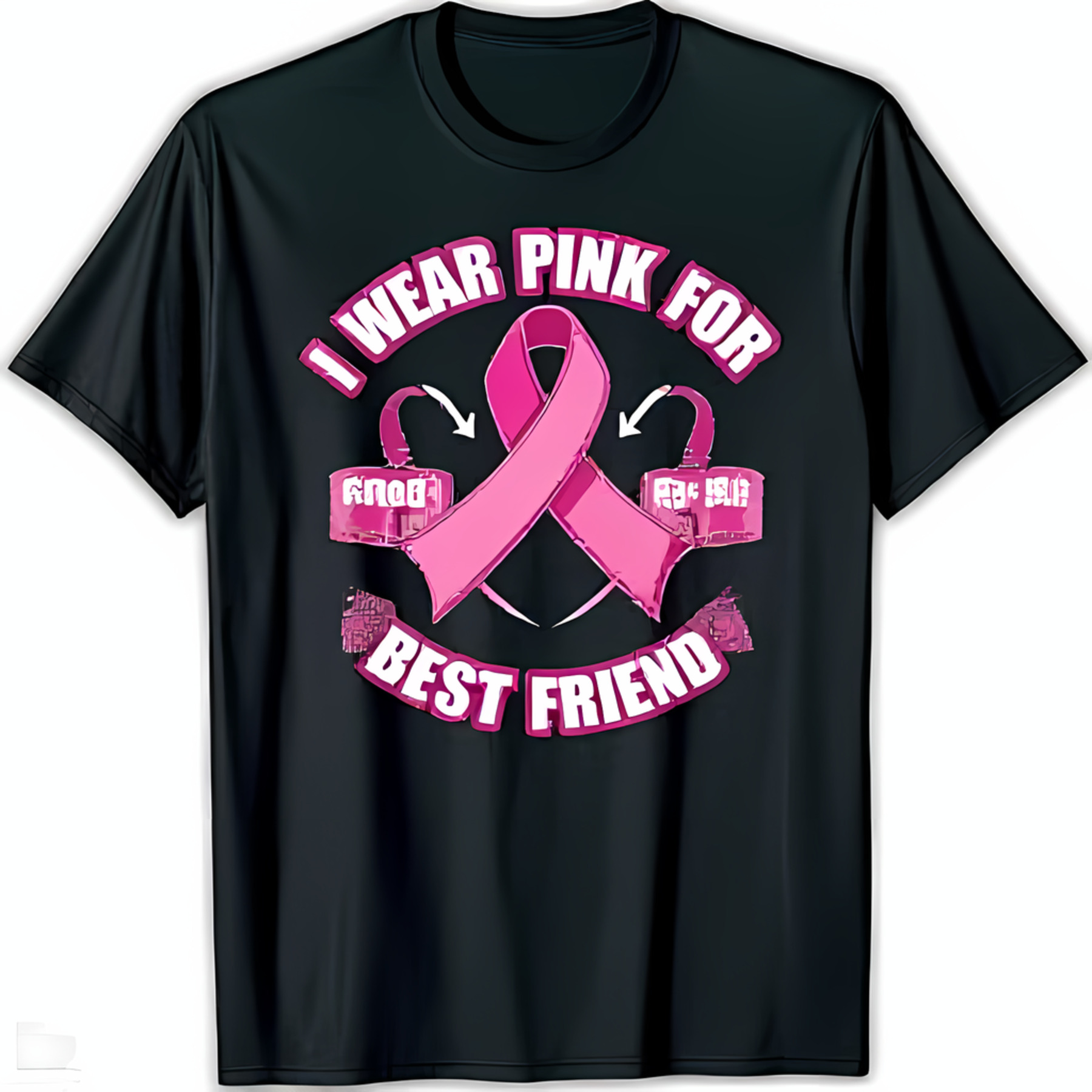 Black T-Shirt with Pink Ribbon Graphic I Wear Pink For Best Friend ...