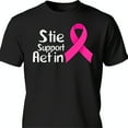 thumbnail image 1 of Black T-Shirt with Pink Ribbon Graphic Support Tee, 1 of 5