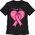 thumbnail image 1 of Black T-Shirt with Pink Ribbon & Heart Design World Day Cursive Print, 1 of 5