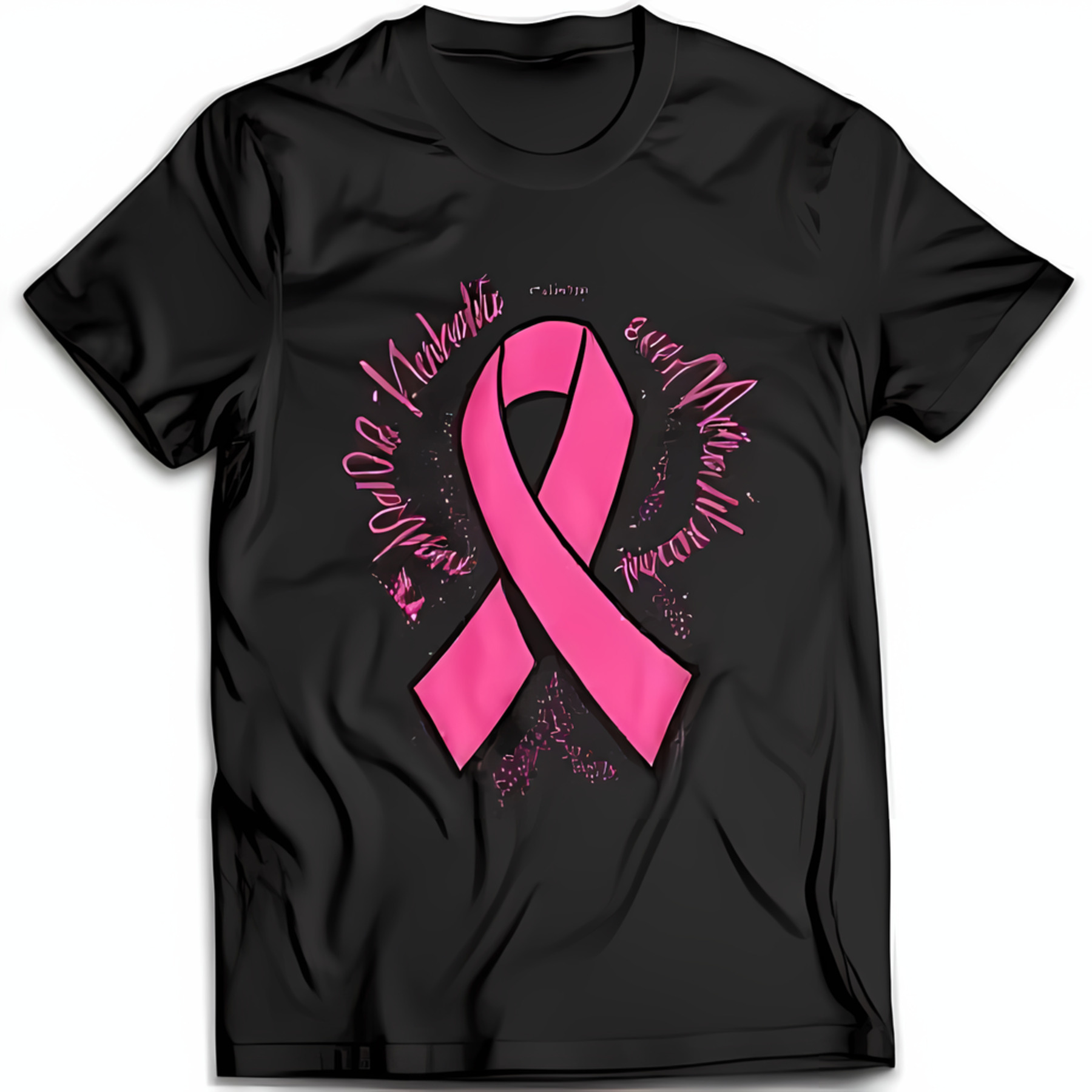 Black T-Shirt with Pink Ribbon: 'I'm a Fighter ' Symbol of Hope and ...
