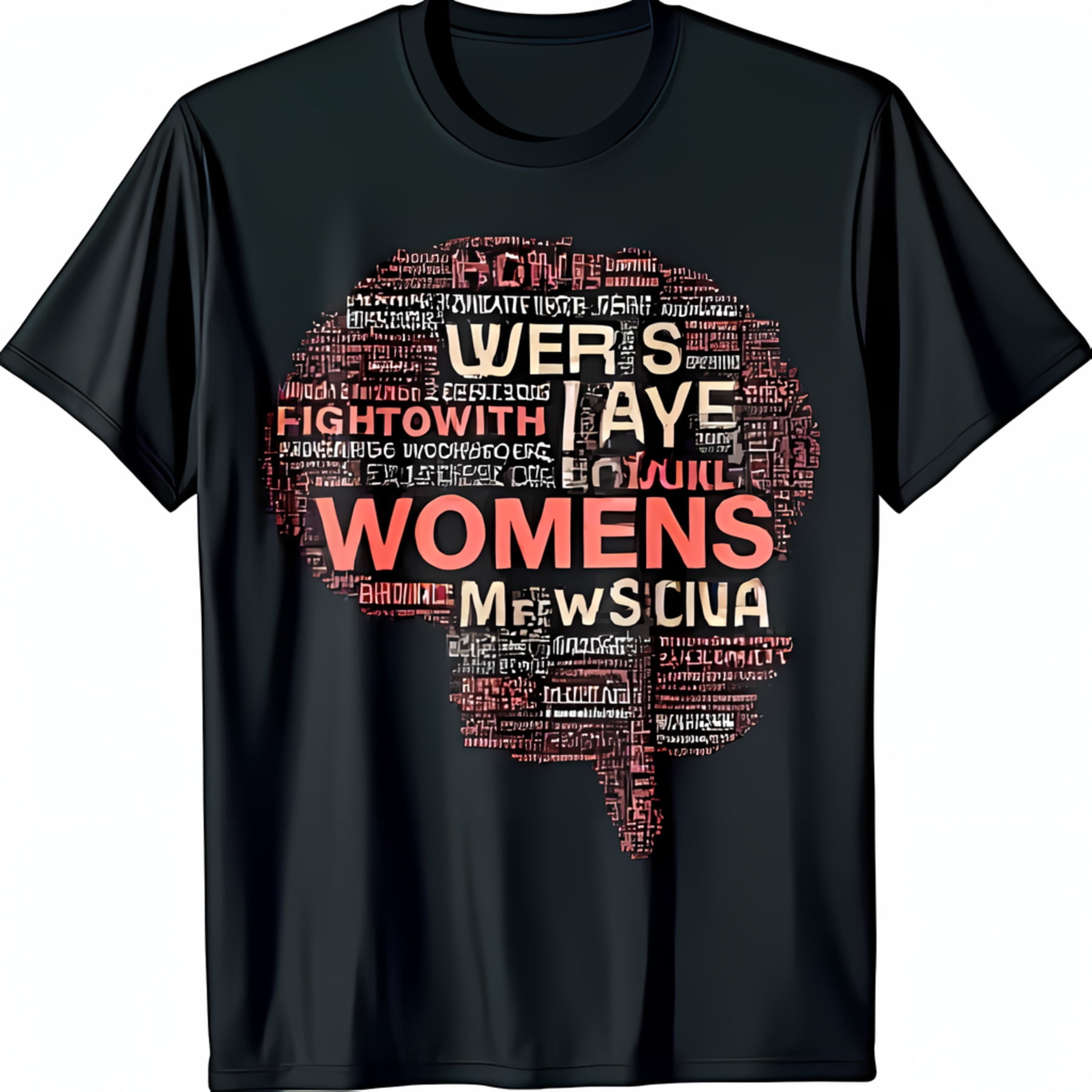 Black TShirt with Pink Word Cloud Graphic Shaped Like a Head 'Womens