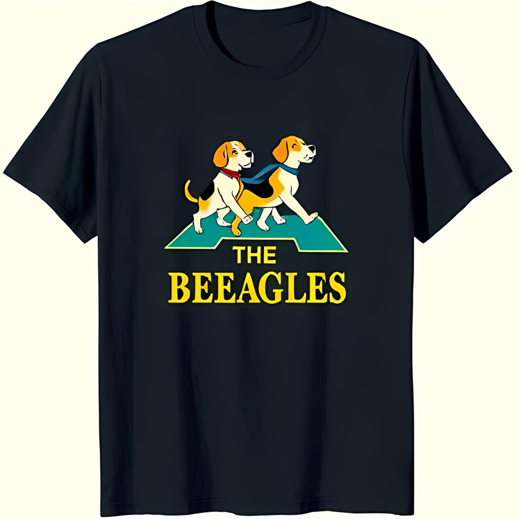 Black TShirt with Playful Beagle 'THE BEEAGLES' Design for Dog Lovers