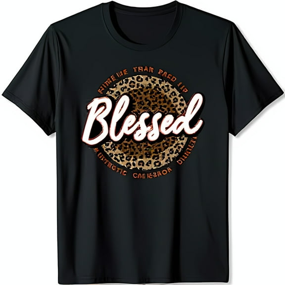 Black T-Shirt with Print Circle & 'Blessed' Graphic Casual Wear