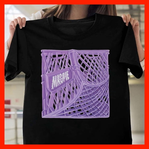 Black T-Shirt with Purple 3D Milk Crate & 'MADVE' Gothic Logo - Urban Streetwear Graphic Tee G927, for Unisex, Sizes S–5XL
