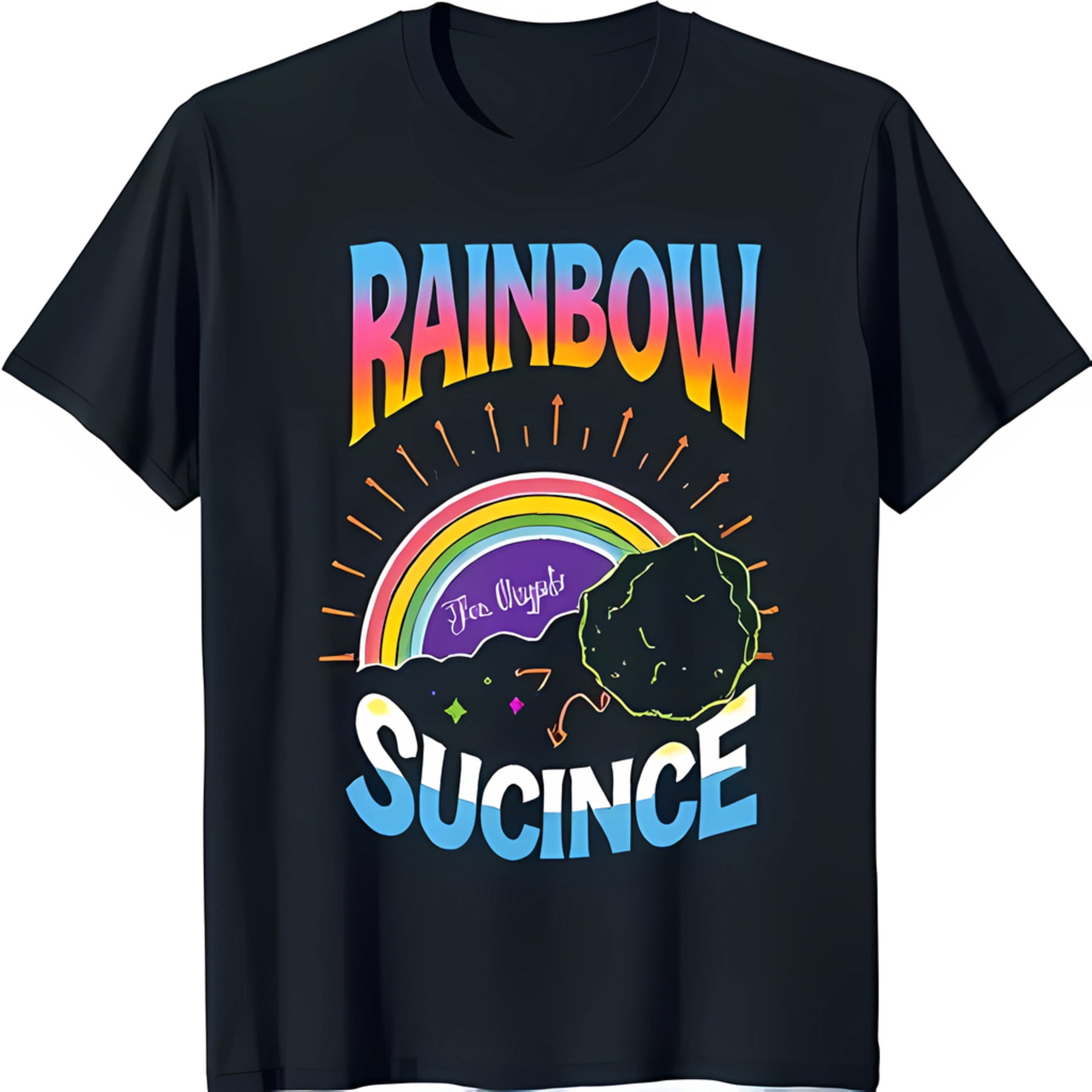 Black T-Shirt with Rainbow & Cloud Design 'For Always' Text Colorful ...