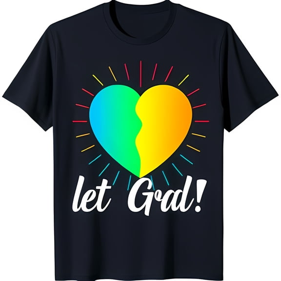 Black T-Shirt with Rainbow Heart Design and 'Let Grad ' Text Below