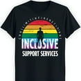 thumbnail image 1 of Black T-Shirt with Rainbow Sunset Illustration & ' Limit In Fire Nation Inn' Inclusive Support Services Design, 1 of 5