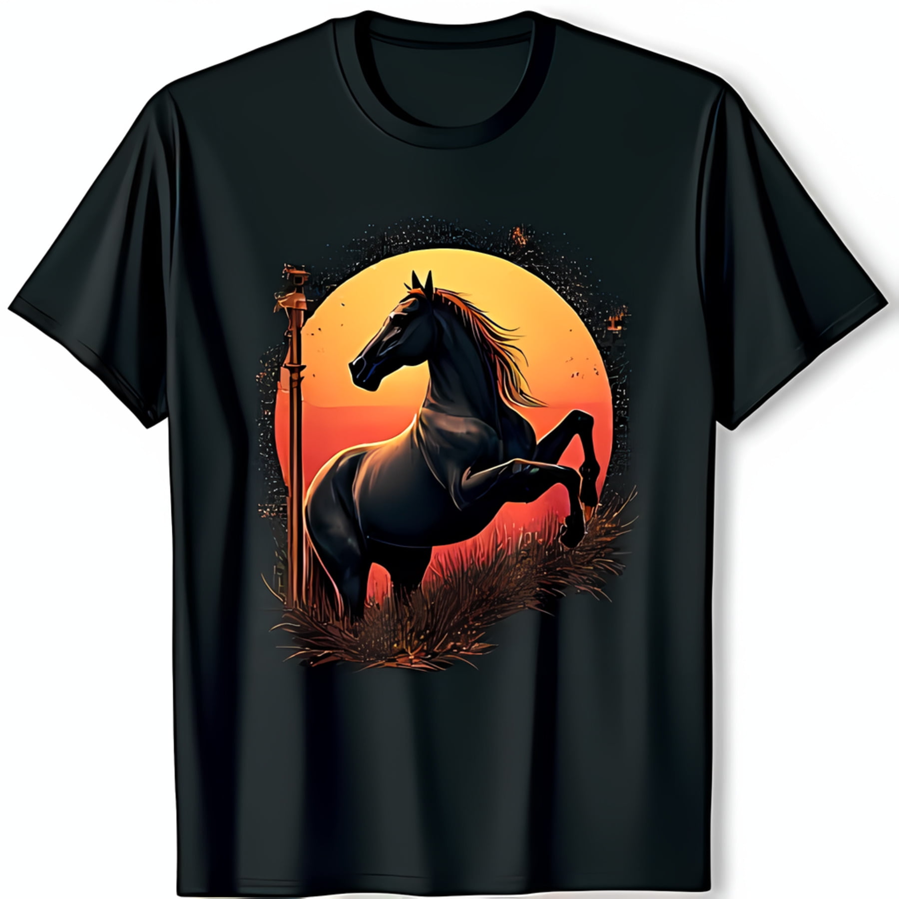 Carnival Horse Printed Silk T-Shirt, Black