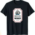 thumbnail image 1 of Black T-Shirt with Red Border Design Featuring Ship with Red Sails 'North State Winner' & 'Natee', 1 of 5