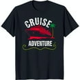 Black TShirt with Red Cruise Ship Graphic Blue Ocean & Green Tree