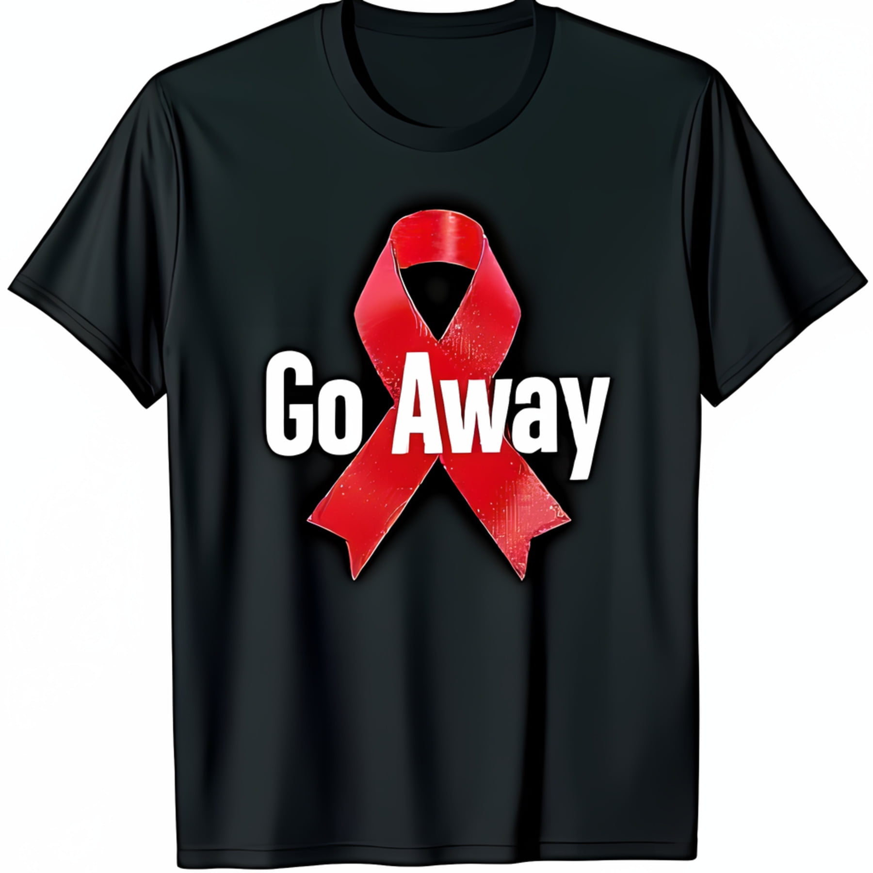 Black TShirt with Red Ribbon & 'Go Away' Text Simple Bold Design for
