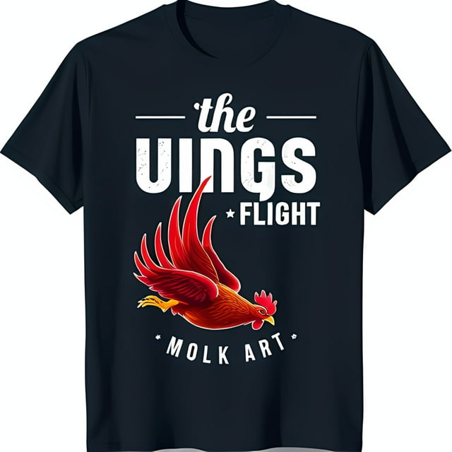 Black TShirt with Red Rooster Design 'The Wings ' by Molk Art