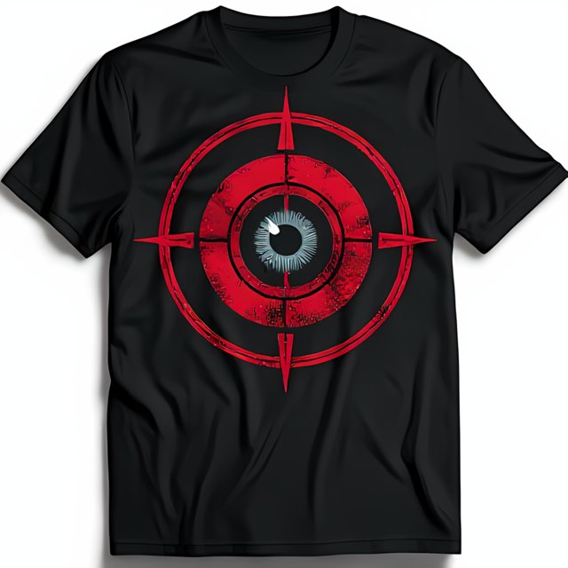 Black TShirt with Red Target & Intense White Eye Design