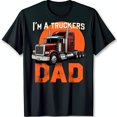 thumbnail image 1 of Black T-Shirt with Red Truck Graphic 'I'm a Truckers Dad' Sunset Design, 1 of 5