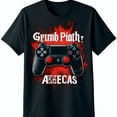 thumbnail image 1 of Black T-Shirt with Red & White Controller Design 'Grimb Pioth+' & 'AEGCAS' Graphic Tee, 1 of 5
