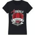 Black TShirt with Red & White Striped Hot Air Design Auberle Vuberle