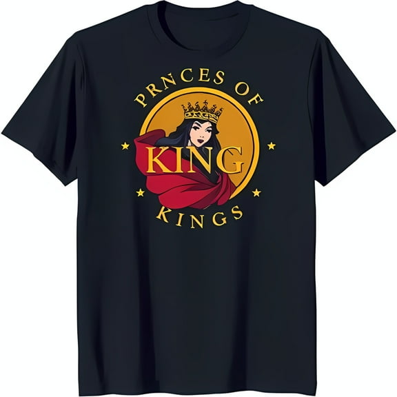 Black T-Shirt with Red Woman Design & Gold 'PRINCES OF KINGS' Print