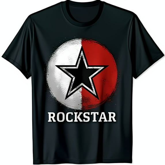 Black T-Shirt with Red and White Circle Graphic Design