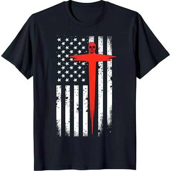 Black T-Shirt with Red and White Graphic