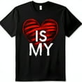 Black TShirt with Red and White Heart Design Is My Text in White Block