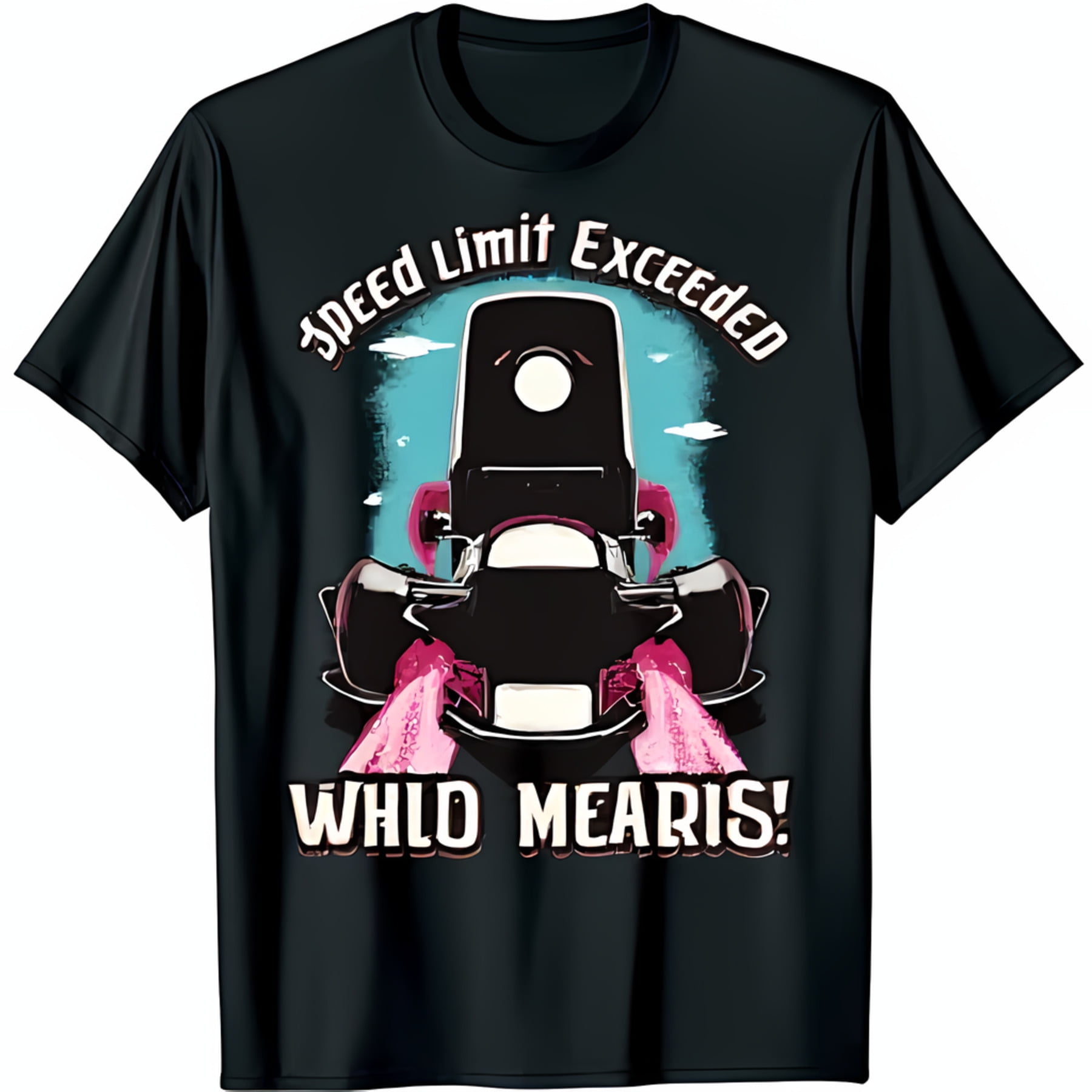 Black TShirt with Retro Car Graphic and Speed Limit Exceeded Design