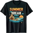 thumbnail image 1 of Black T-Shirt with Retro Tropical Beach Graphic Summer Break Vibes Design, 1 of 5